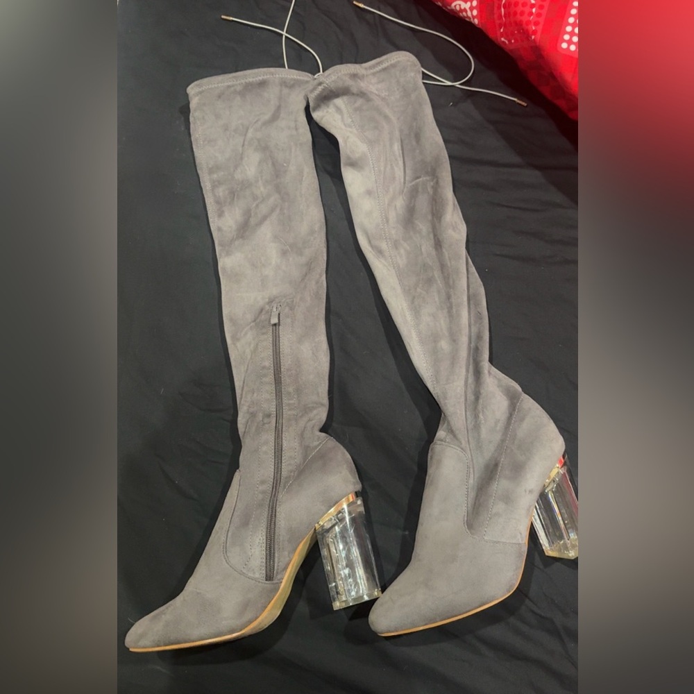 Gray over the knee boots
